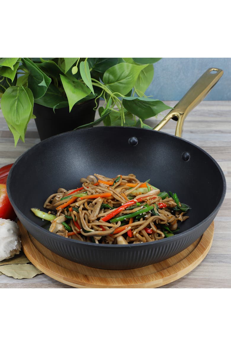 Abbottsford 11 Inch Nonstick Round Aluminum Wok, Alternate, color, Black