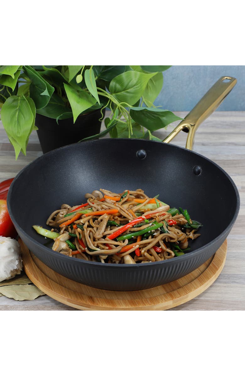 OSTER Abbottsford 11 Inch Nonstick Round Aluminum Wok, Alternate, color, Black