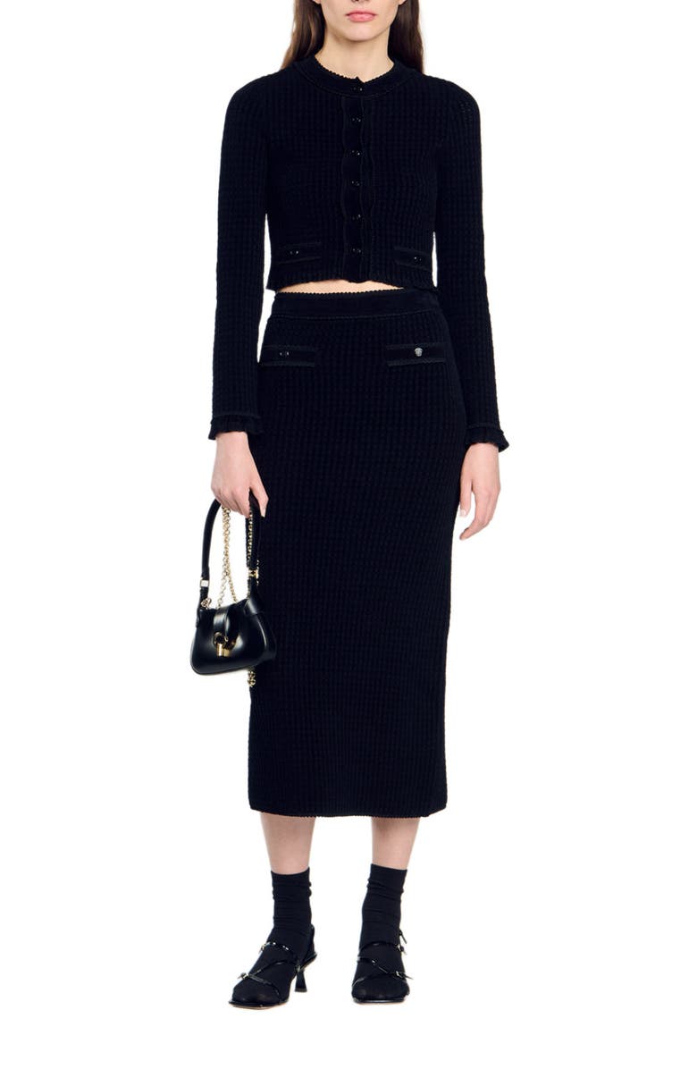 SANDRO Velvet knit cropped cardigan, Alternate, color,