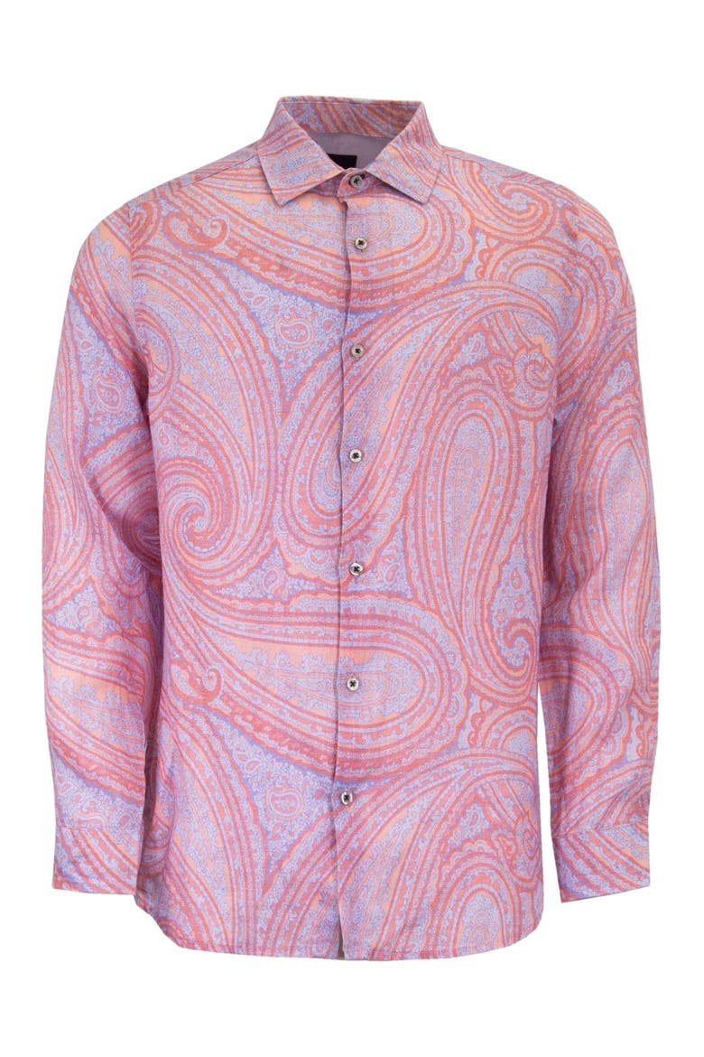 Uomo Wild Paisley Oxford Long Sleeve Fine Linen Shirt, Alternate, color, Pink
