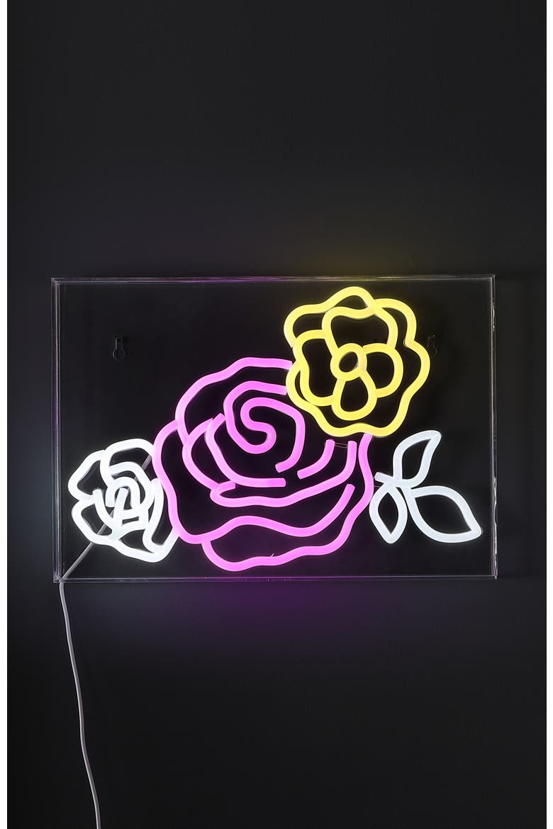 Crowd Of Roses 15" X 10.3" Contemporary Glam Acrylic Box USB Operated LED Neon Light, Pink/White/Yellow, Alternate, color, Pink/White/Yellow