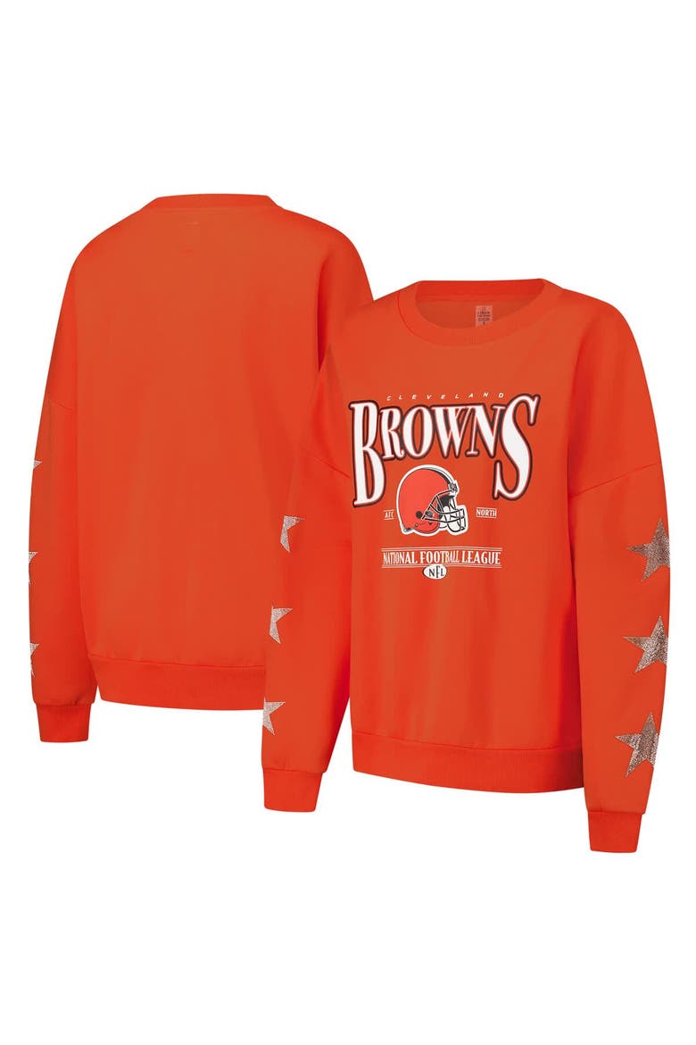Women's Gameday Couture Orange Cleveland Browns Rhinestone Star Sleeve Settle the Score Oversized Pullover Sweatshirt, Main, color, Orange
