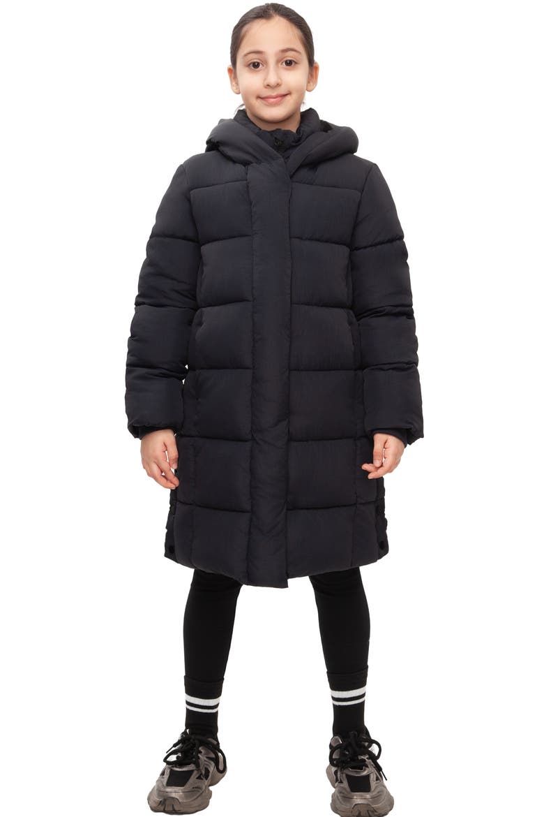 Kids' Knee Length Puffer Coat, Alternate, color, Black