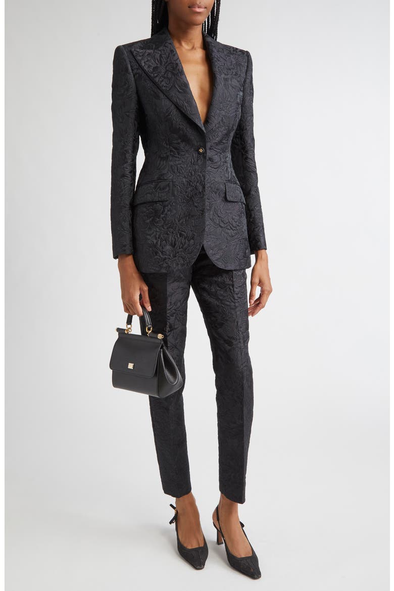 One-Button Floral Brocade Blazer, Alternate, color, N0000 NERO