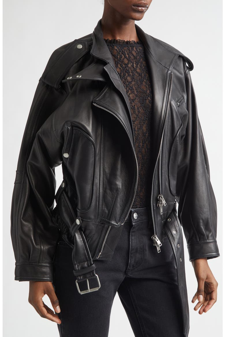 Farza Leather Motorcycle Jacket, Alternate, color, BLACK