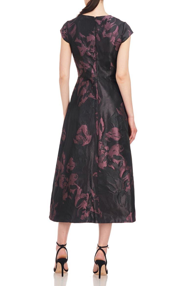 Massima Metallic Floral Jacquard Midi Cocktail Dress, Alternate, color, MINK ROSE