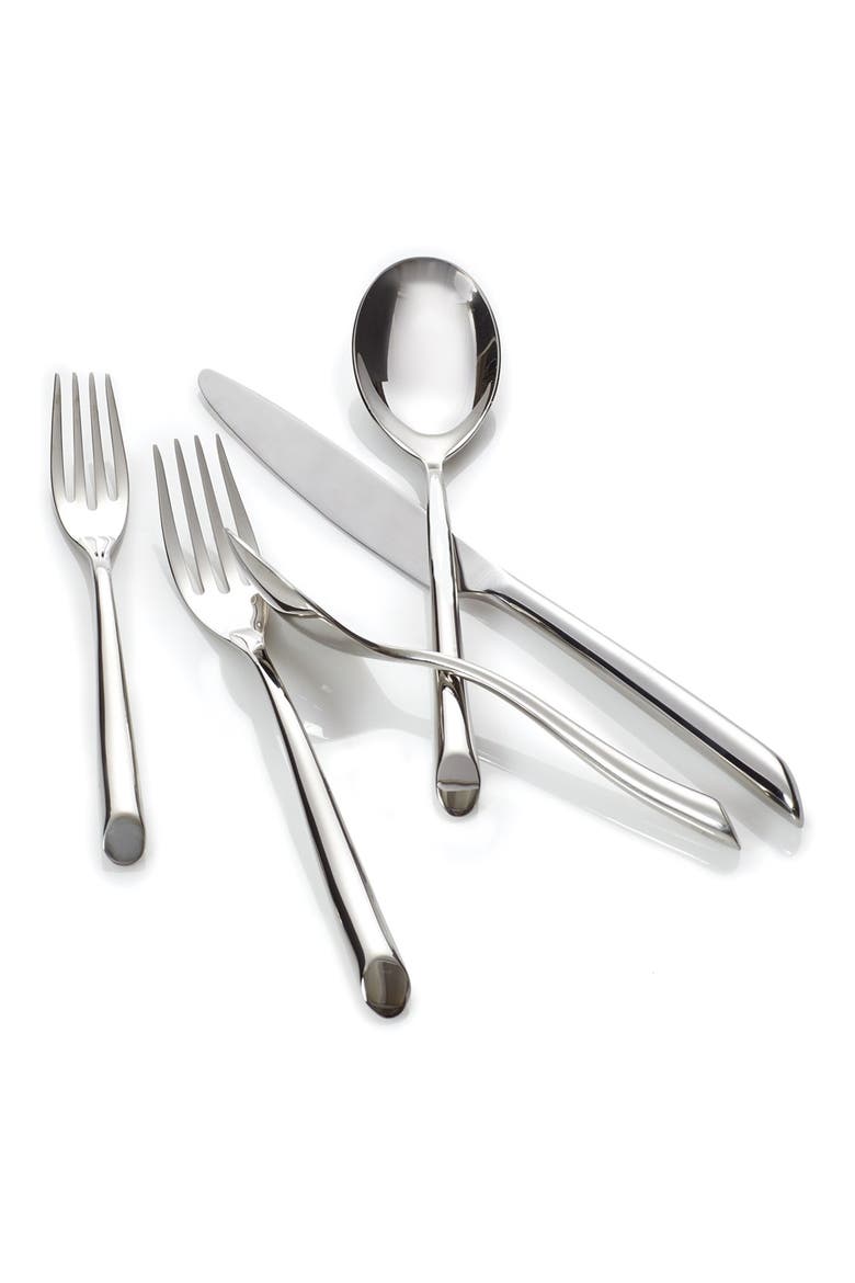 'Frond' 5-Piece Stainless Steel Place Setting, Main, color, SILVER