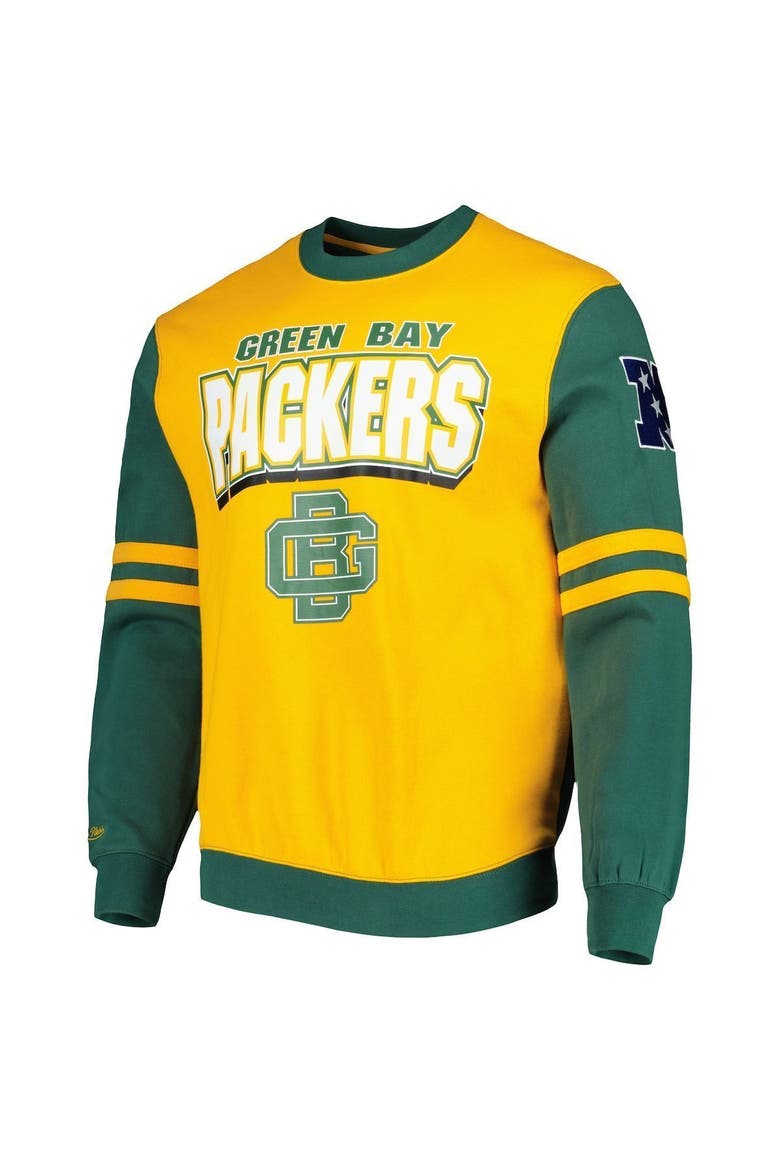 Men's Mitchell & Ness Gold Green Bay Packers All Over 2.0 Pullover Sweatshirt, Alternate, color, Gold