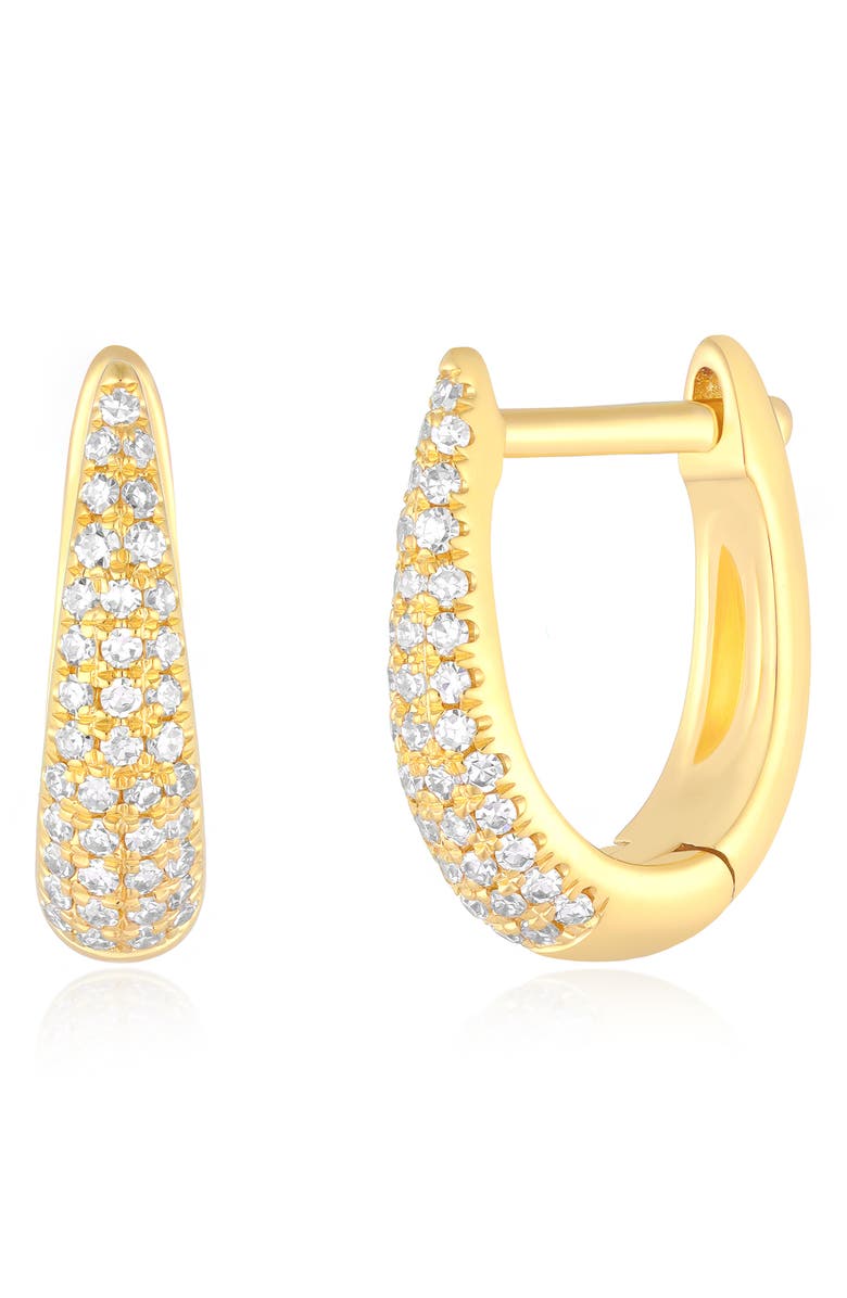 EF Collection Mini Maeve Diamond Huggie Hoop Earrings, Main, color, 14K Yellow Gold / Diamond