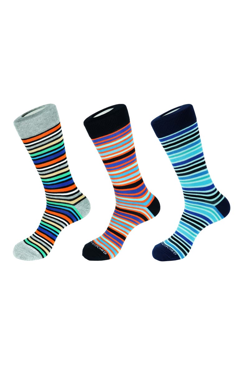 3-Pack Assorted Stripe Crew Socks, Main, color, BLUE MULTI