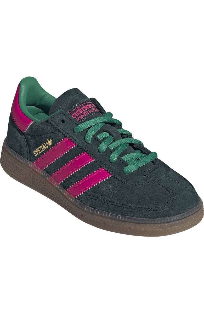 adidas Kids' Handball Spezial Sneaker, Main, color, Aurora Ivy/ Shock Pink/ Gum5