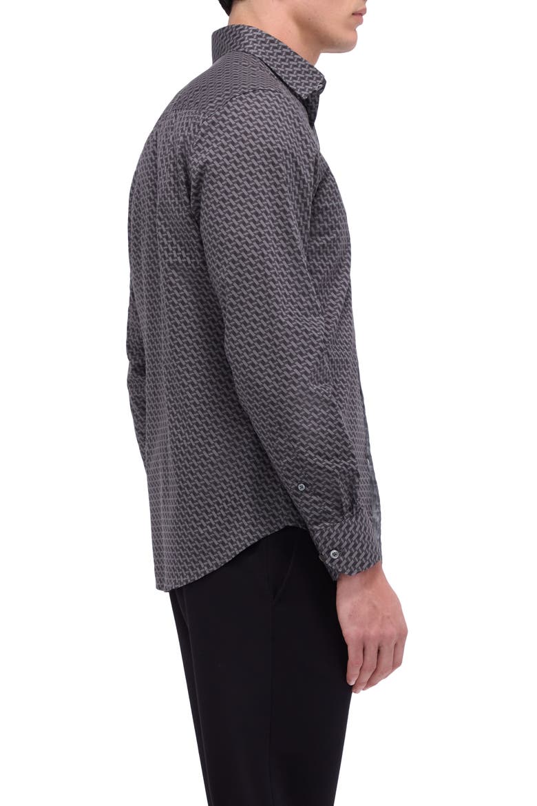 Axel Shaped Fit Basketweave Print Stretch Button-Up Shirt, Alternate, color, ANTHRACITE