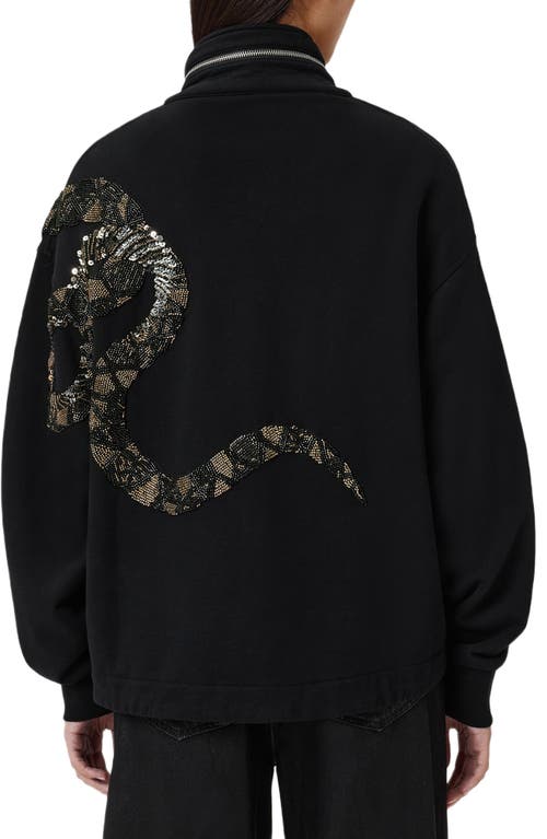 Allsaints Womens Black Ouros Clarie Snake-embellished Cotton Jacket Xs In Black