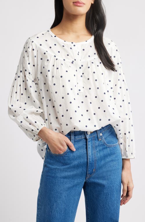 Caslonr Caslon(r) Pintuck Pleat Top In Ivory Cloud- Navy Dame Dot