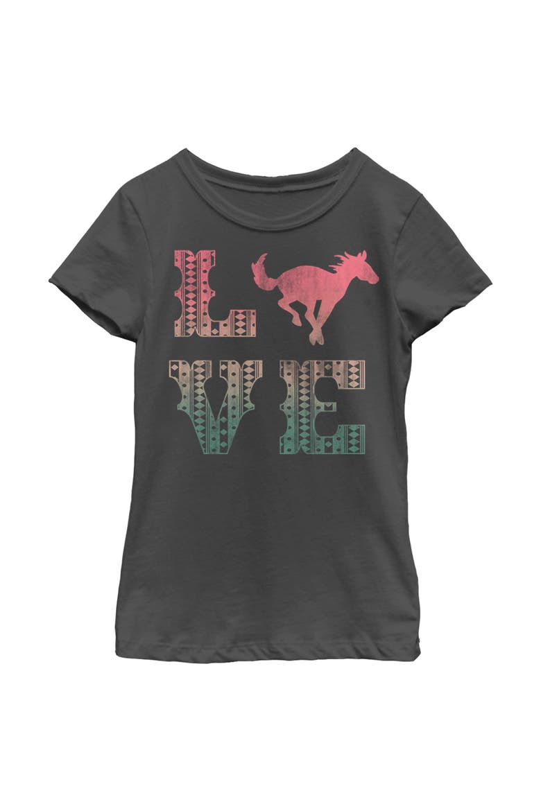 Girl's Lost Gods Horse Retro Love Text  Graphic T-Shirt, Main, color, Black