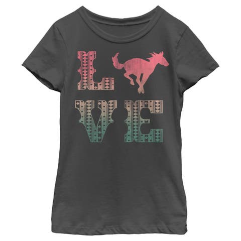 Girl's Lost Gods Horse Retro Love Text  Graphic T-Shirt