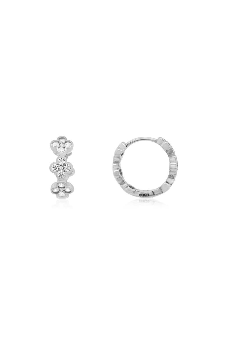 CZ Clover Huggie Hoop Earrings, Main, color, Sterling Silver