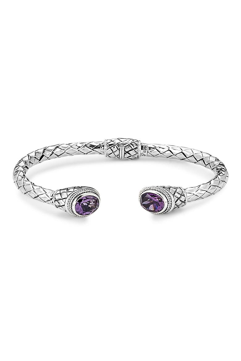 Sterling Silver Oval Stone Bangle, Main, color, PURPLE