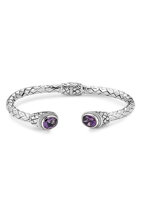 Sterling Silver Oval Stone Bangle