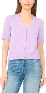 CeCe Covered Button Short Sleeve Cardigan