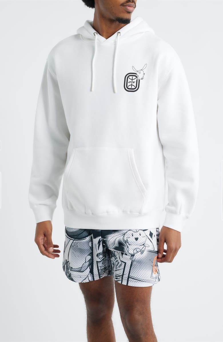 OVERTIME Anime Graphic Collage Print Hoodie, Main, color, White