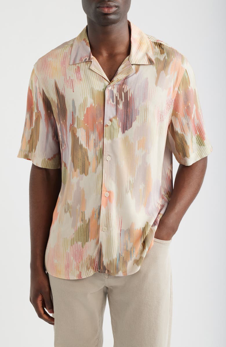 Wax London Didcot Corrigated Floral Camp Shirt, Main, color, Pastel Multi