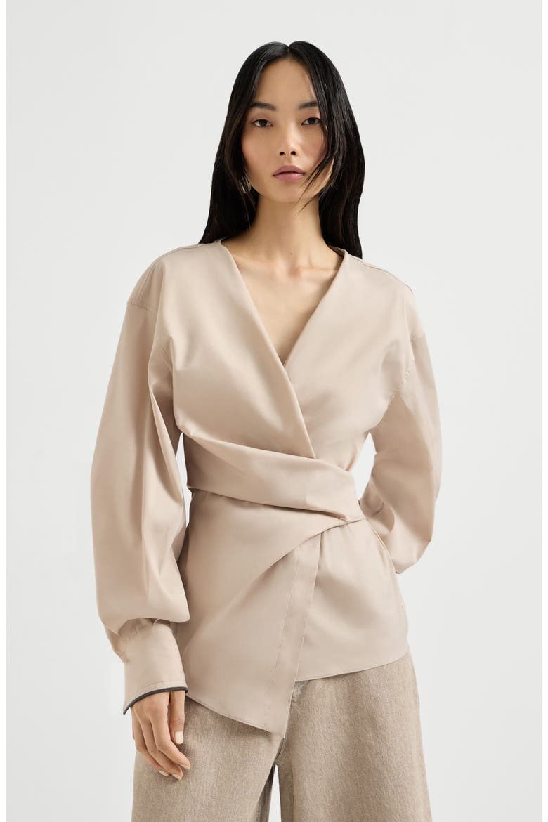 Stretch poplin shirt with monili, Main, color, Beige