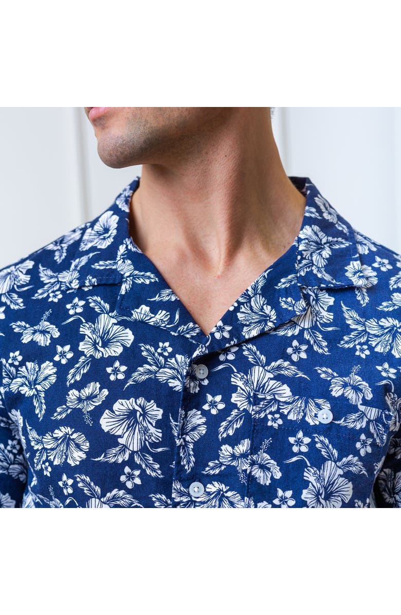Hope & Henry Men's Linen Short Sleeve Camp Shirt, Alternate, color, Navy Hibiscus Linen
