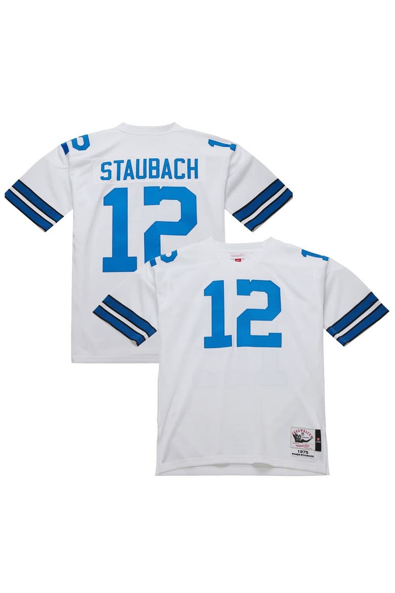 Men's Mitchell & Ness Roger Staubach White Dallas Cowboys 1975 Authentic Throwback Retired Player Jersey, Main, color, White