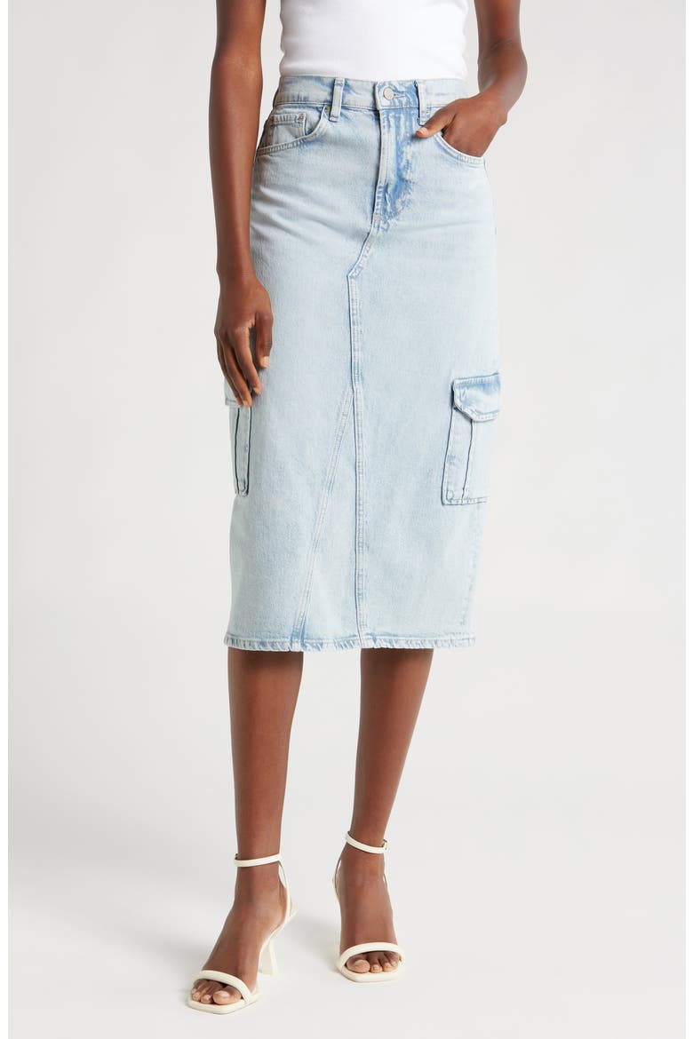 Highland Cargo Denim Midi Skirt, Main, color, RIVIERA