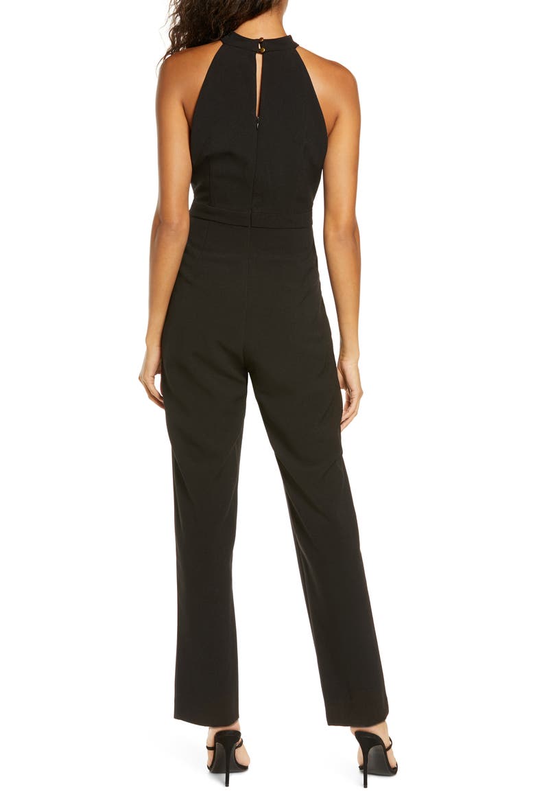 Pleat Mock Neck Jumpsuit, Alternate, color, BLACK