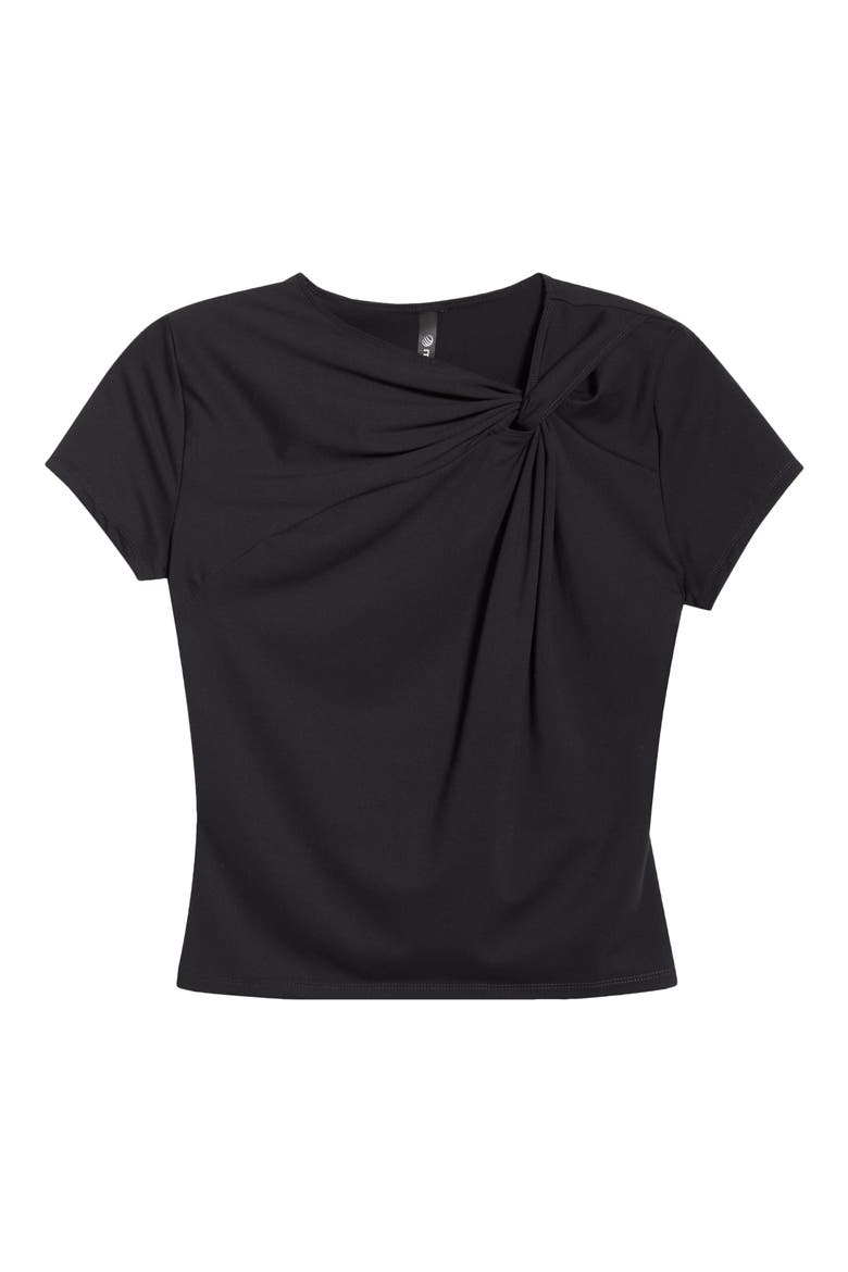 Asymmetric Twist Neck Crop T-Shirt, Alternate, color, BLACK