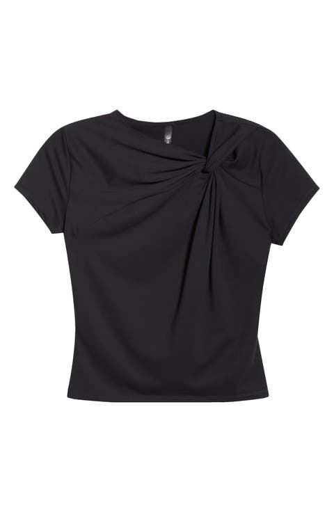 Asymmetric Twist Neck Crop T-Shirt