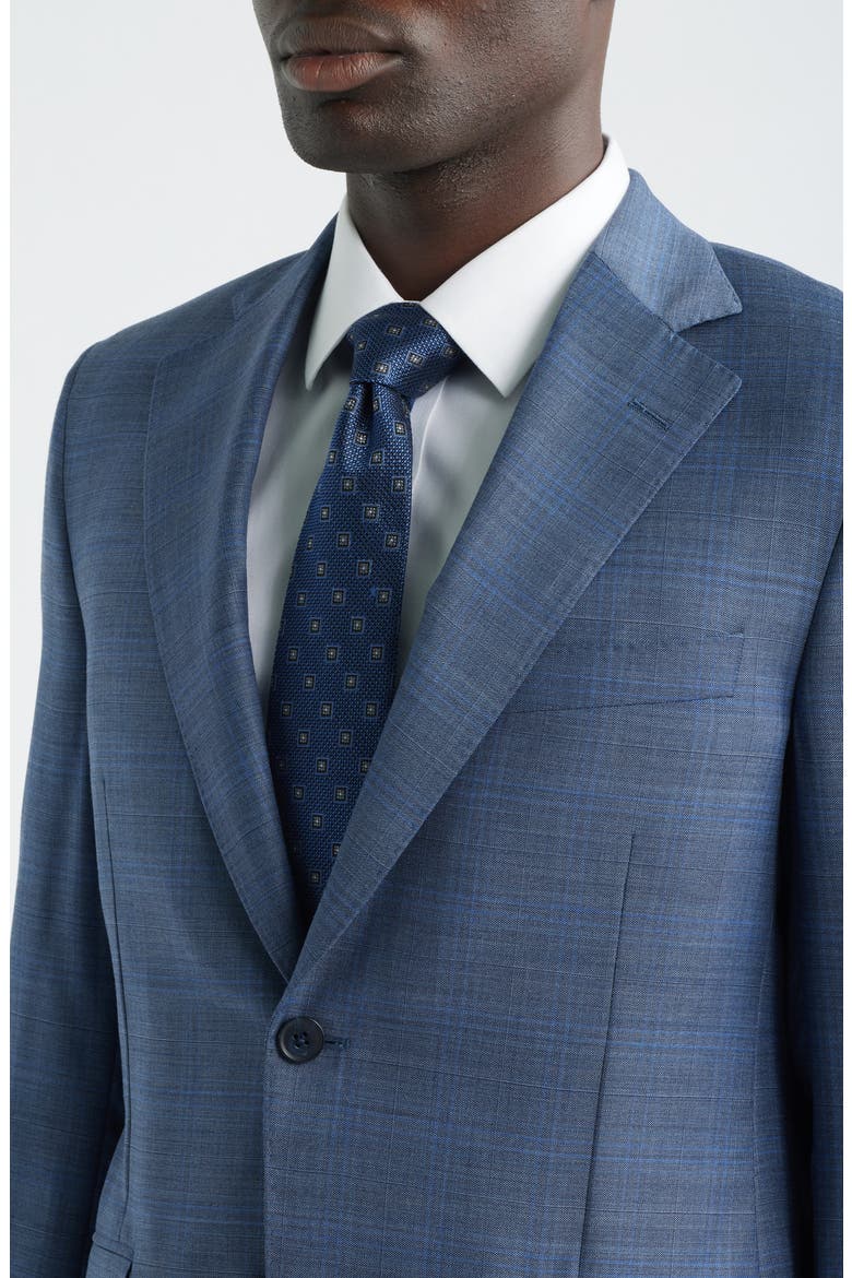 Slate Blue Mélange Plaid Wool Suit, Alternate, color, BLUE