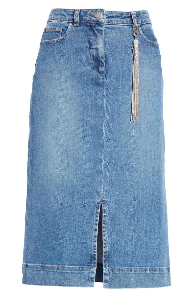 Fabiana Filippi Denim Pencil Skirt with Tassel, Alternate, color,