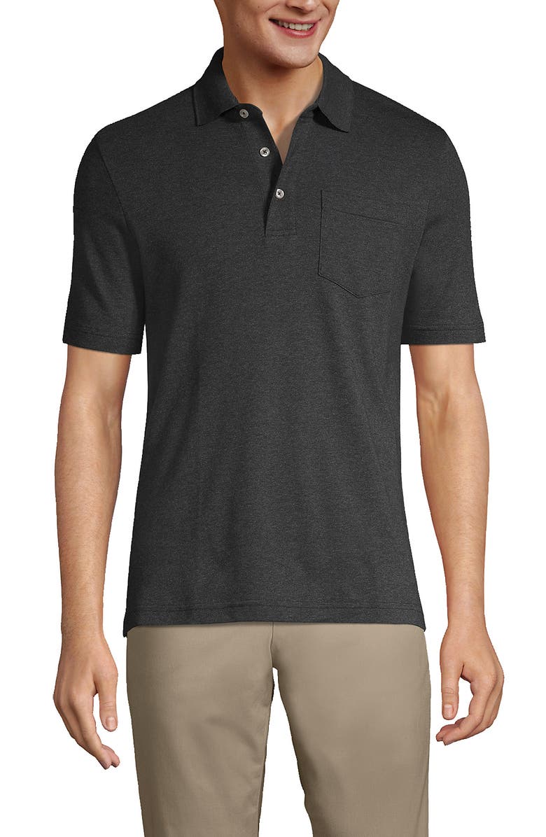 Lands' End Short Sleeve Cotton Supima Polo Shirt with Pocket, Main, color, Dark Charcoal Heather
