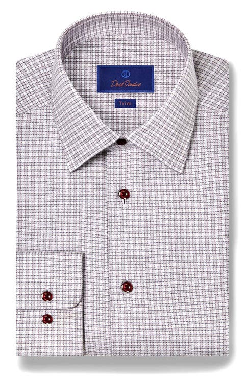 Trim Fit Textured Twill Check Dress Shirt