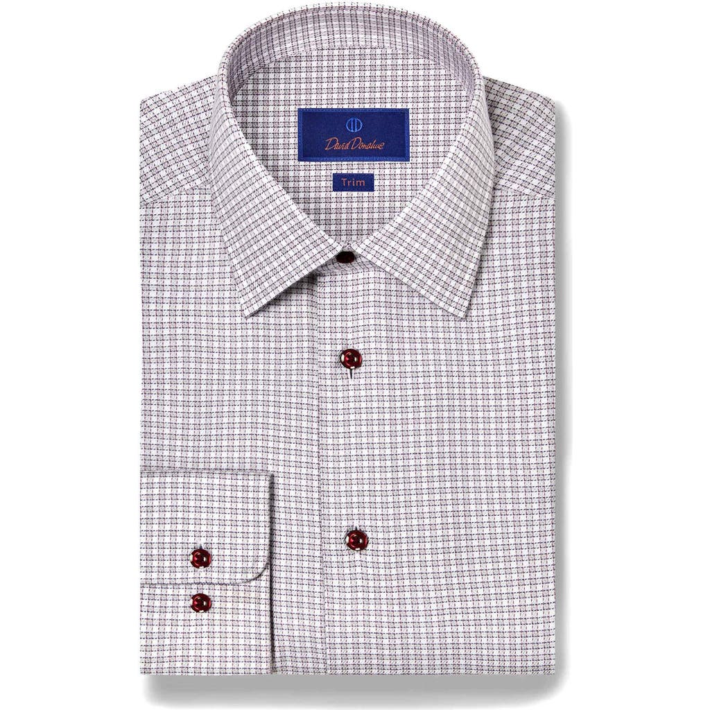David Donahue Trim Fit Check Pima Cotton Dobby Dress Shirt In Gray