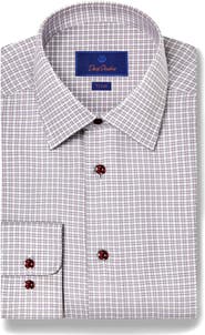 David Donahue Trim Fit Textured Twill Check Dress Shirt