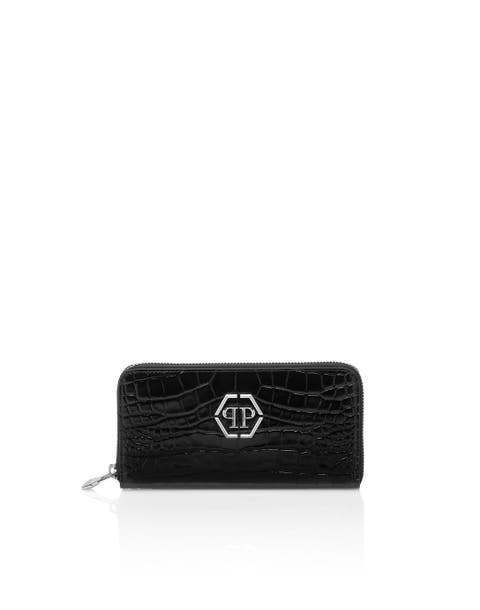 Croco Embossed Round Zip Wallet Women