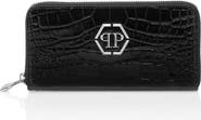 PHILIPP PLEIN Croco Embossed Round Zip Wallet Women