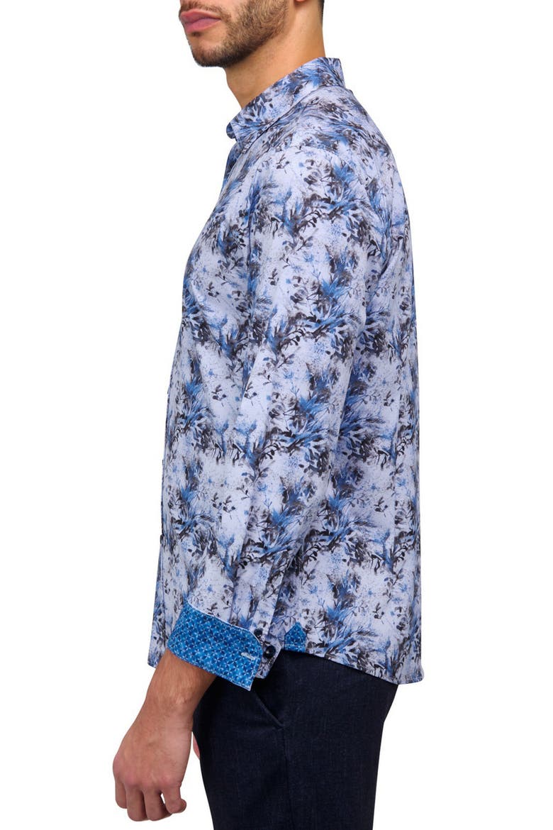 Slim Fit Abstract Leaf Recycled 4-Way Stretch Performance Long Sleeve Shirt, Alternate, color, LT BLUE
