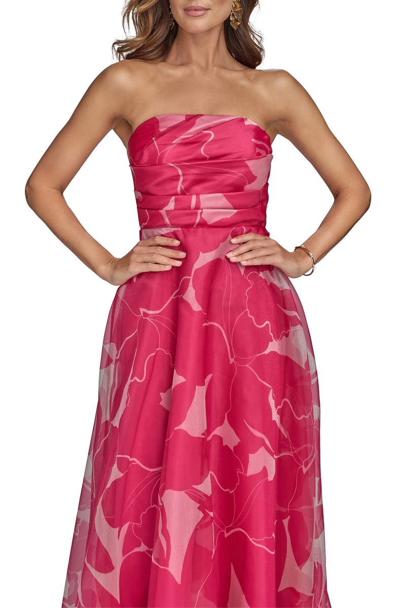Donna Karan New York Floral Strapless Gown, Alternate, color, Hot Fuchsia