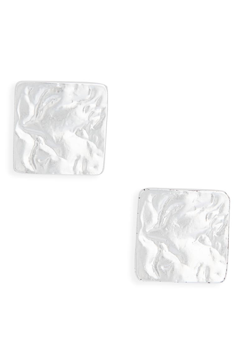 Textured Square Stud Earrings, Main, color, SILVER
