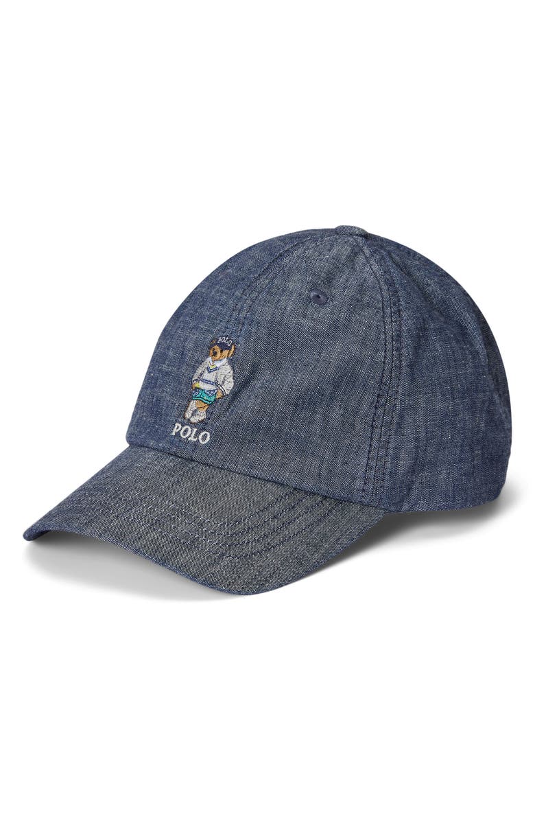 Polo Ralph Lauren Kids' Embroidered Polo Bear Adjustable Cotton Chambray Baseball Cap, Main, color, 