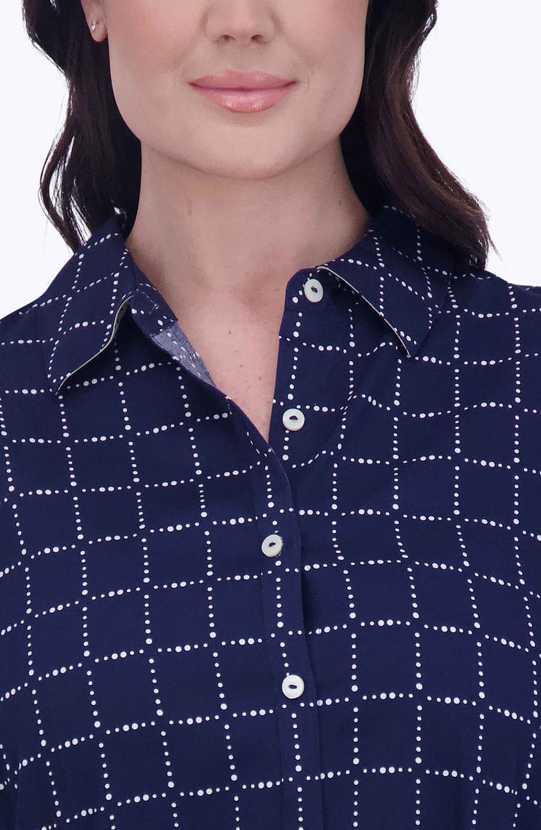 Foxcroft Rocca Dot Print Long Sleeve Cotton Shirtdress, Alternate, color, Navy