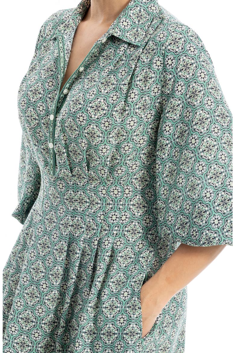 Balloon Sleeve Midi Shirtdress, Alternate, color, GREEN/ CREAM