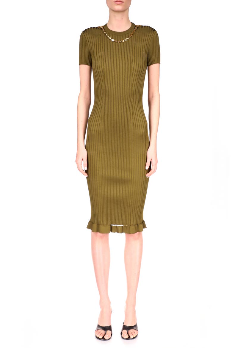Chain Detail Rib Knit Body-Con Dress, Main, color, BOTTLE GREEN