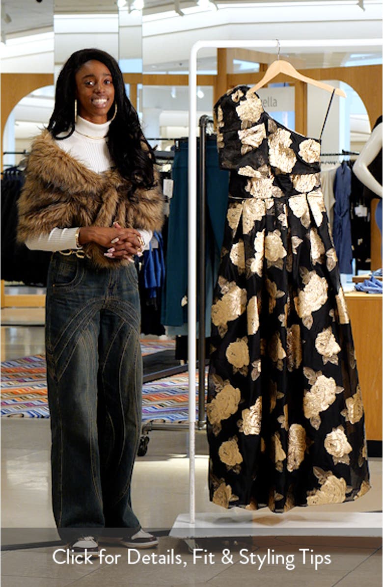 One-Shoulder Metallic Jacquard Gown, sales video thumbnail