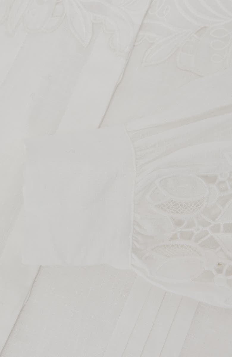 Reiss Ida Pleated Linen Button-Up Shirt, Alternate, color, Ivory